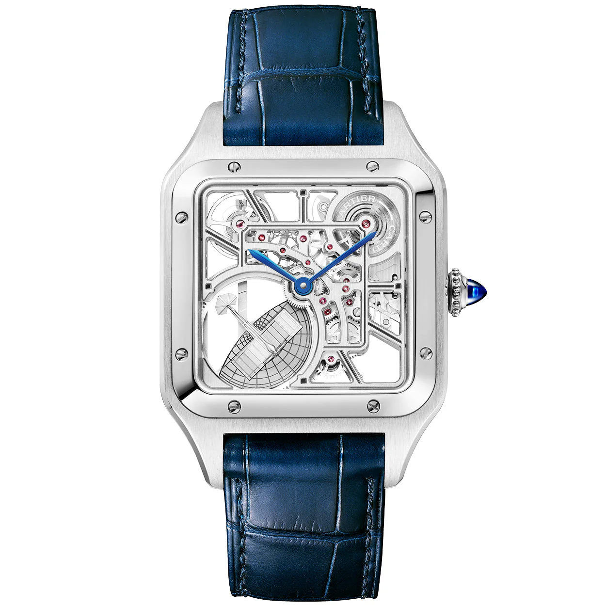 Santos-Dumont Large Steel Skeleton Dial Automatic Strap Watch - Image 6