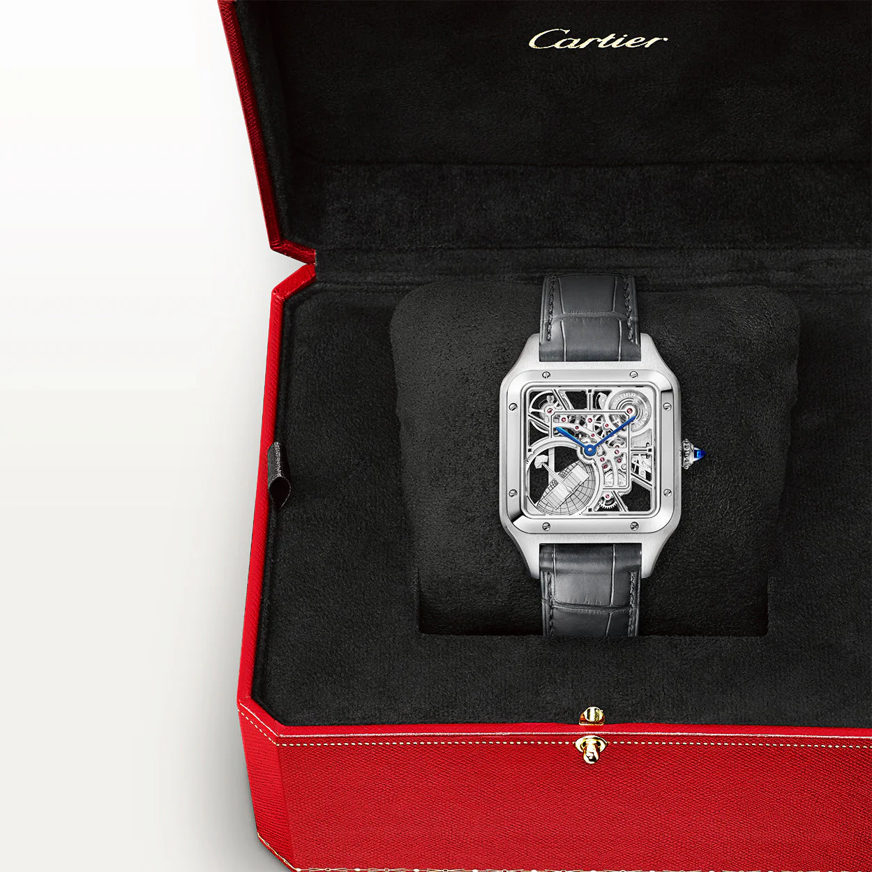 Santos-Dumont Large Steel Skeleton Dial Automatic Strap Watch - Image 8
