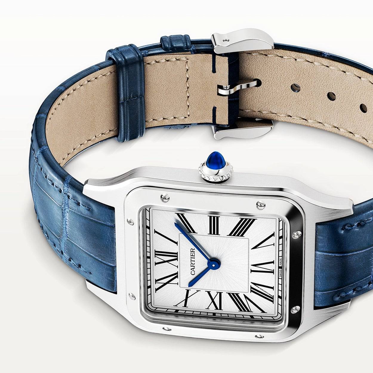 Santos-Dumont Large Steel Silver Dial Strap Watch - Image 4