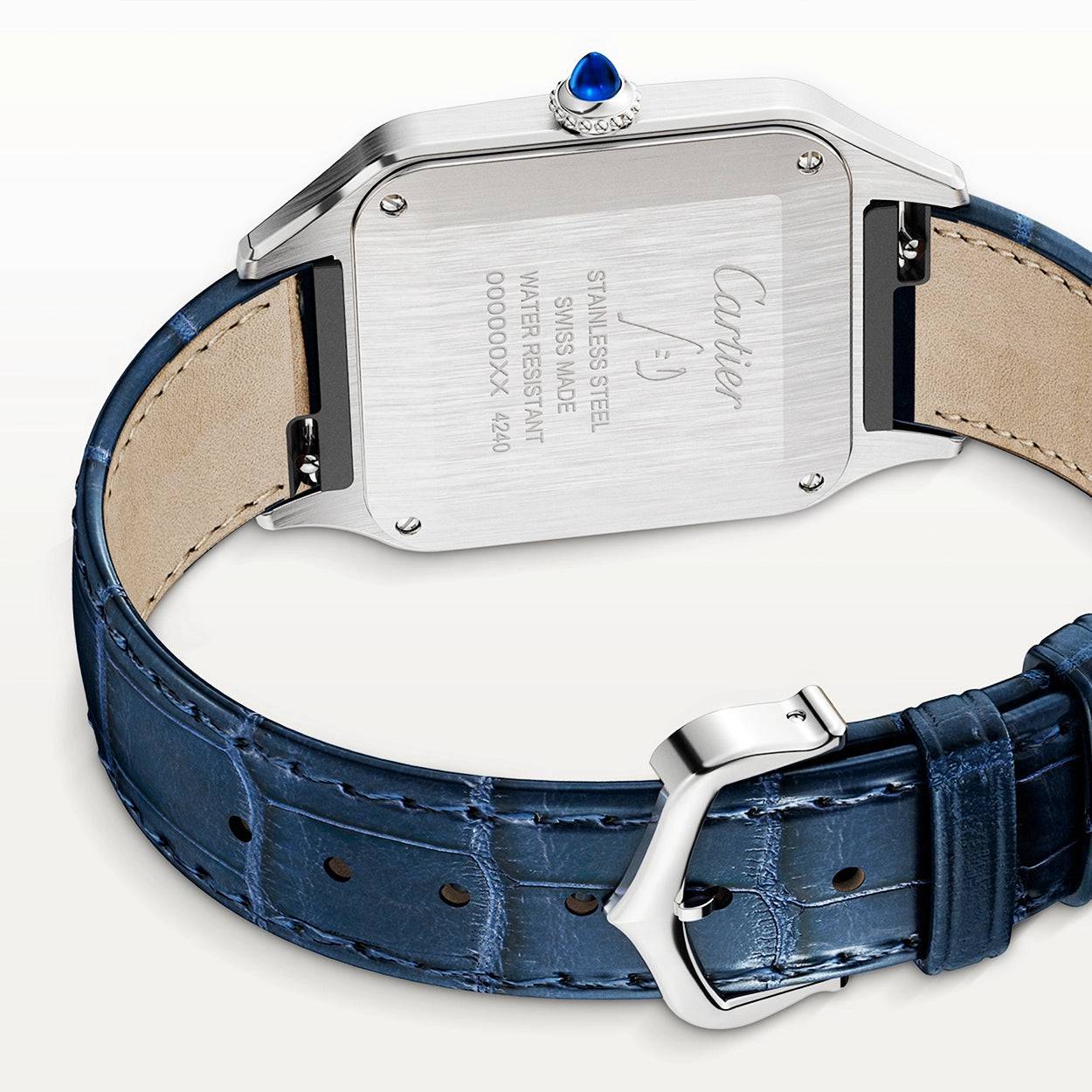 Santos-Dumont Large Steel Silver Dial Strap Watch - Image 5