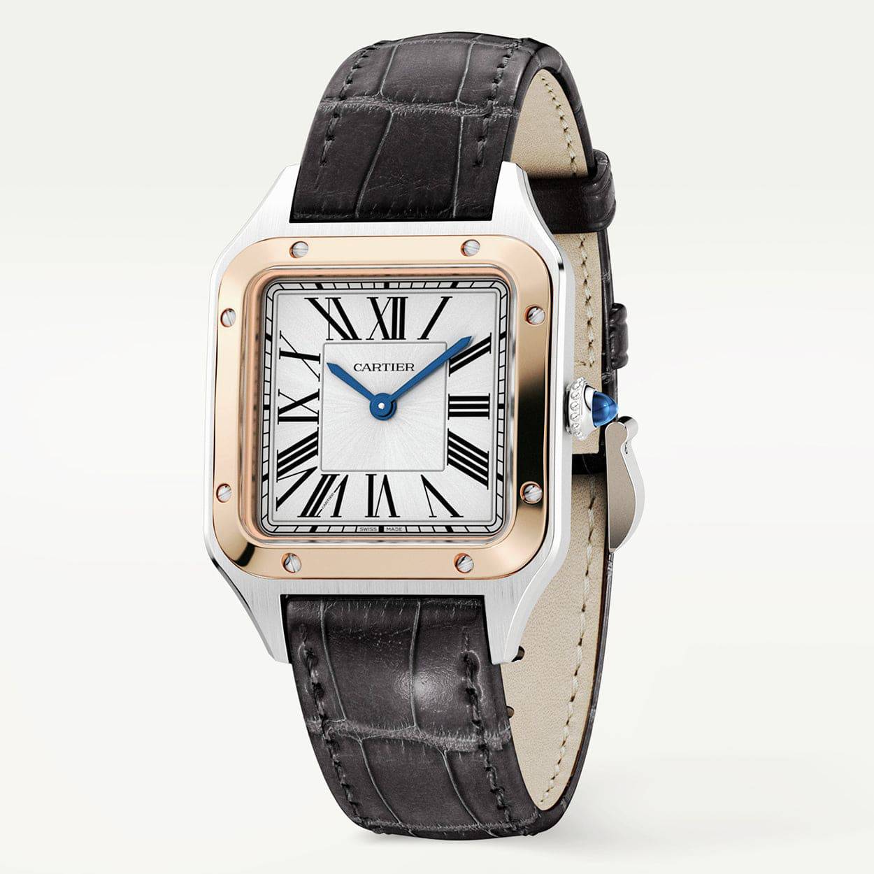 Santos-Dumont Small & 18ct Rose Gold Steel Strap Watch - Image 4
