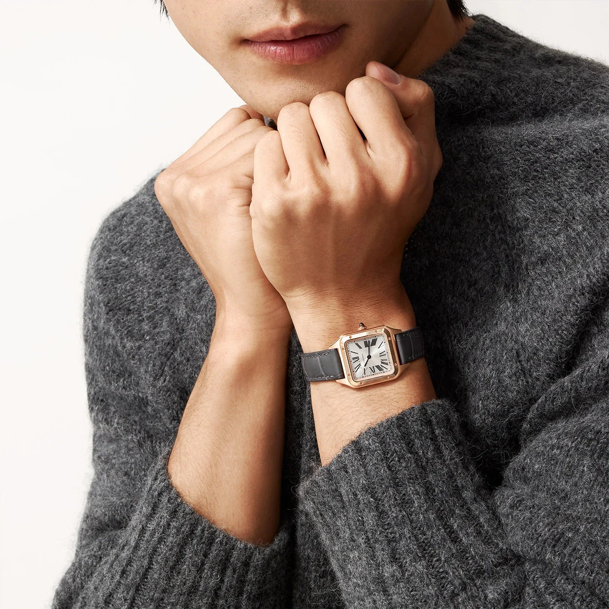 Santos-Dumont Small 18ct Rose Gold Strap Watch - Image 3