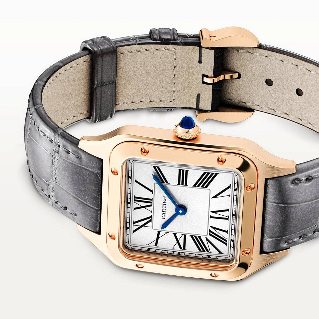 Santos-Dumont Small 18ct Rose Gold Strap Watch - Image 4