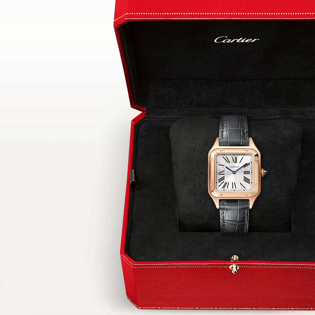 Santos-Dumont Small 18ct Rose Gold Strap Watch - Image 8