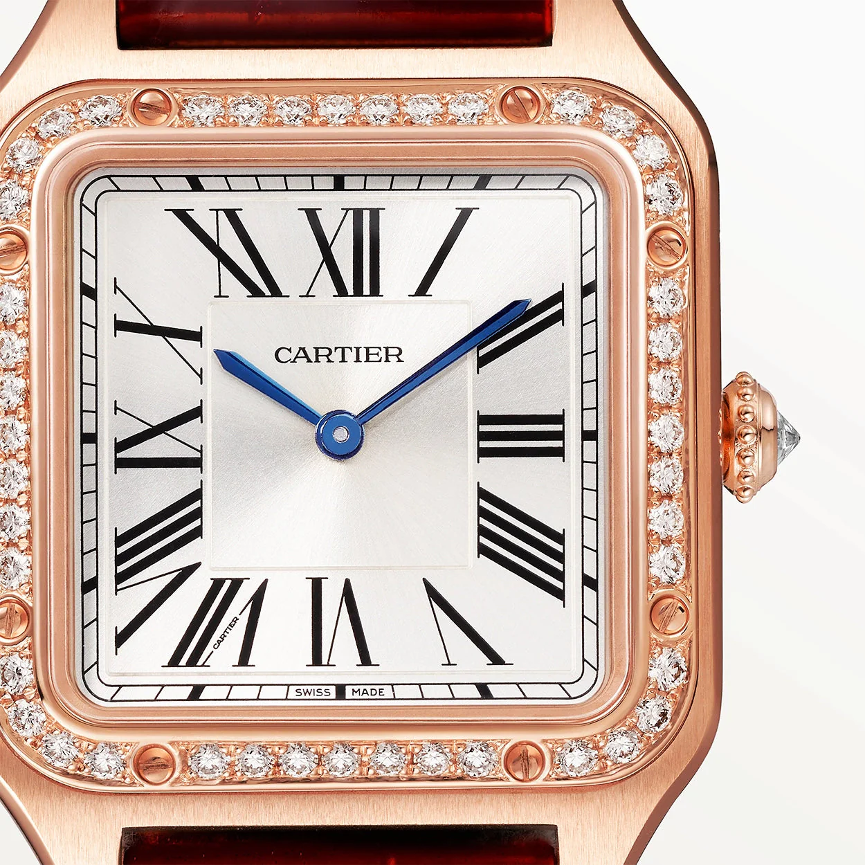 Santos-Dumont Small 18ct Rose Gold Silver Dial Diamond Set Bezel Strap Watch - Image 3