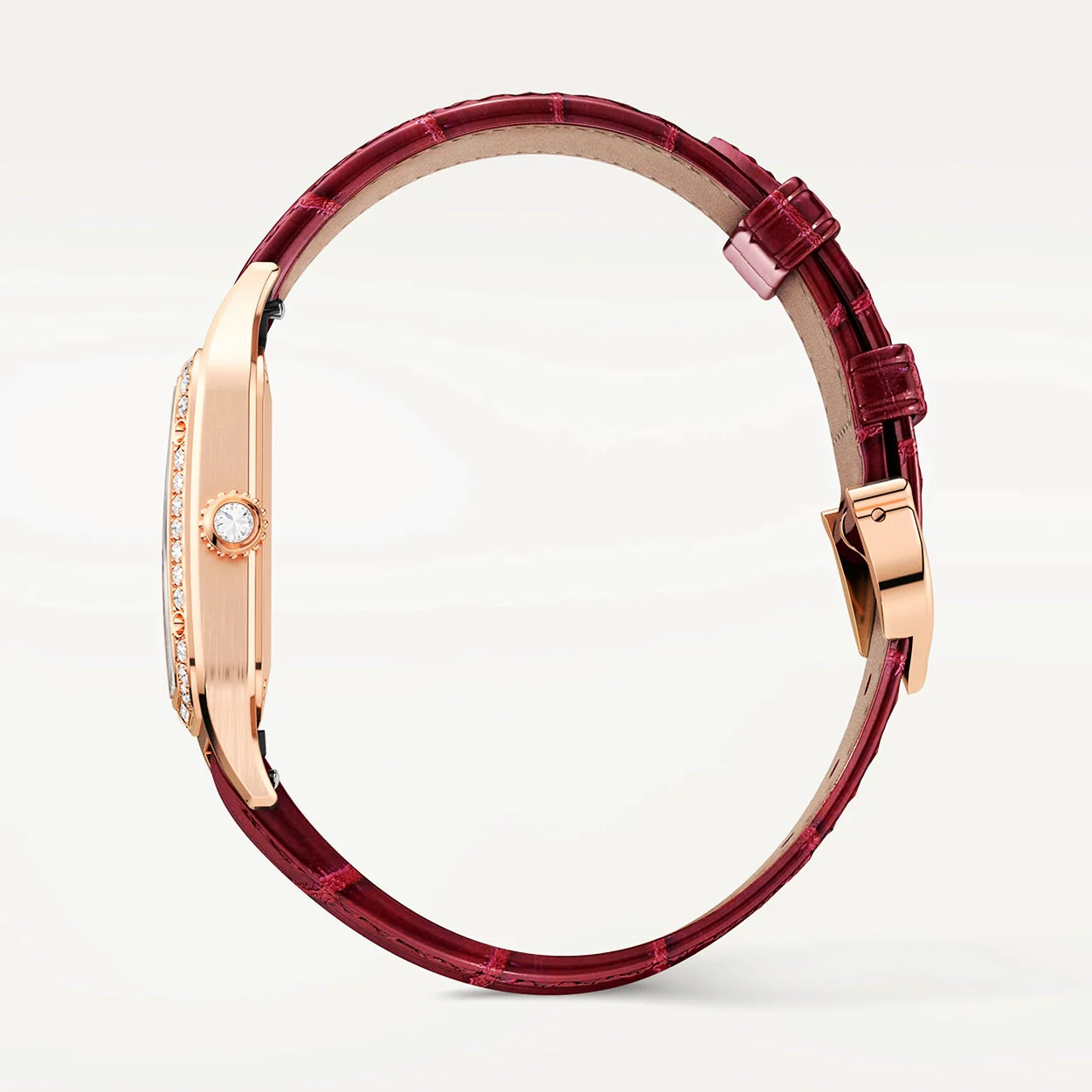 Santos-Dumont Small 18ct Rose Gold Silver Dial Diamond Set Bezel Strap Watch - Image 5