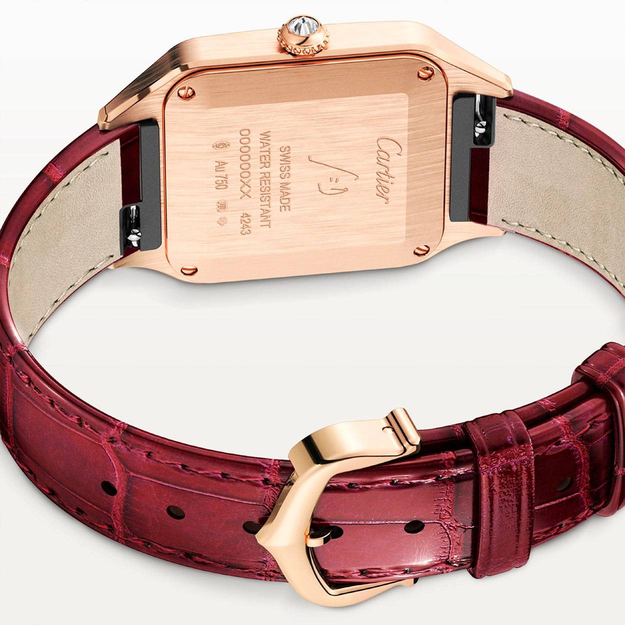Santos-Dumont Small 18ct Rose Gold Silver Dial Diamond Set Bezel Strap Watch - Image 6