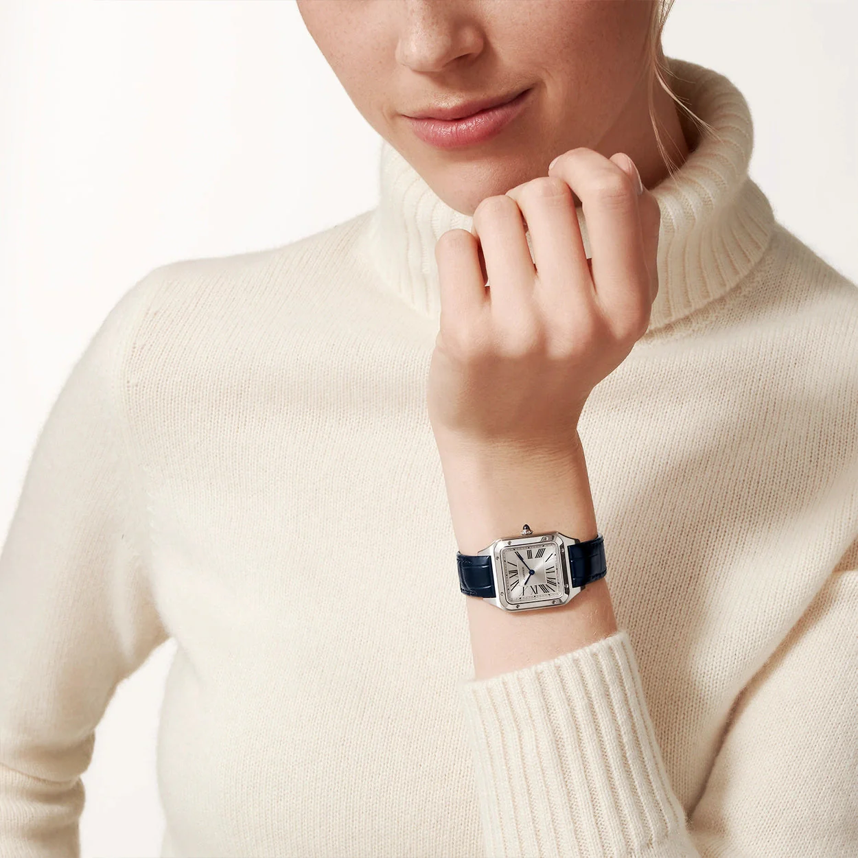 Santos-Dumont Small Steel Leather Strap Watch - Image 2