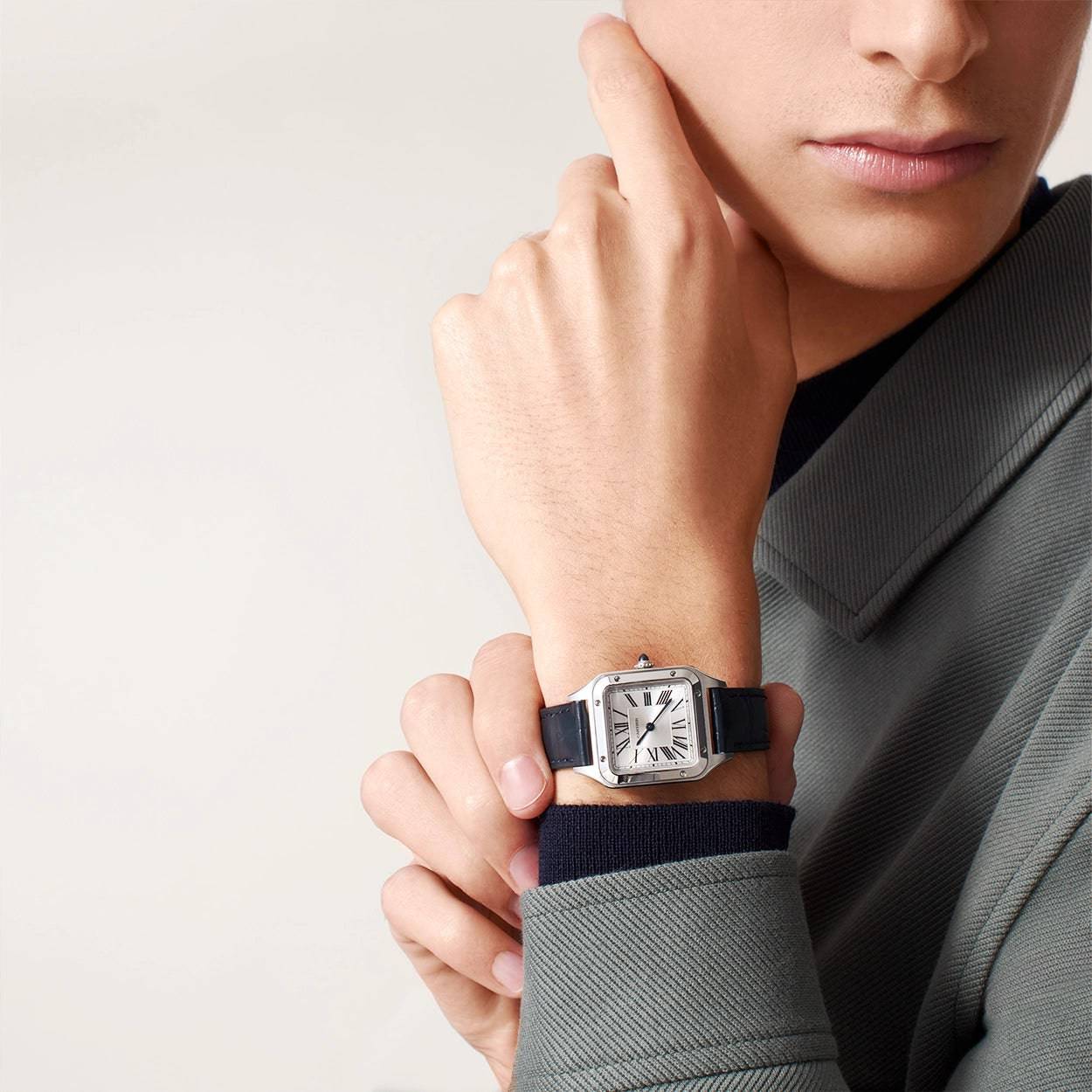 Santos-Dumont Small Steel Leather Strap Watch - Image 3