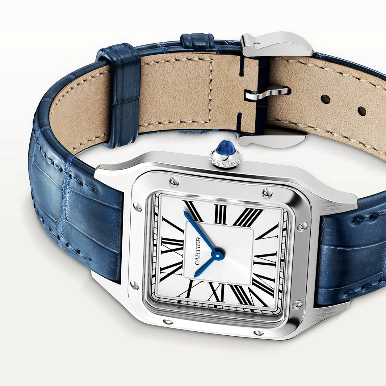 Santos-Dumont Small Steel Leather Strap Watch - Image 4