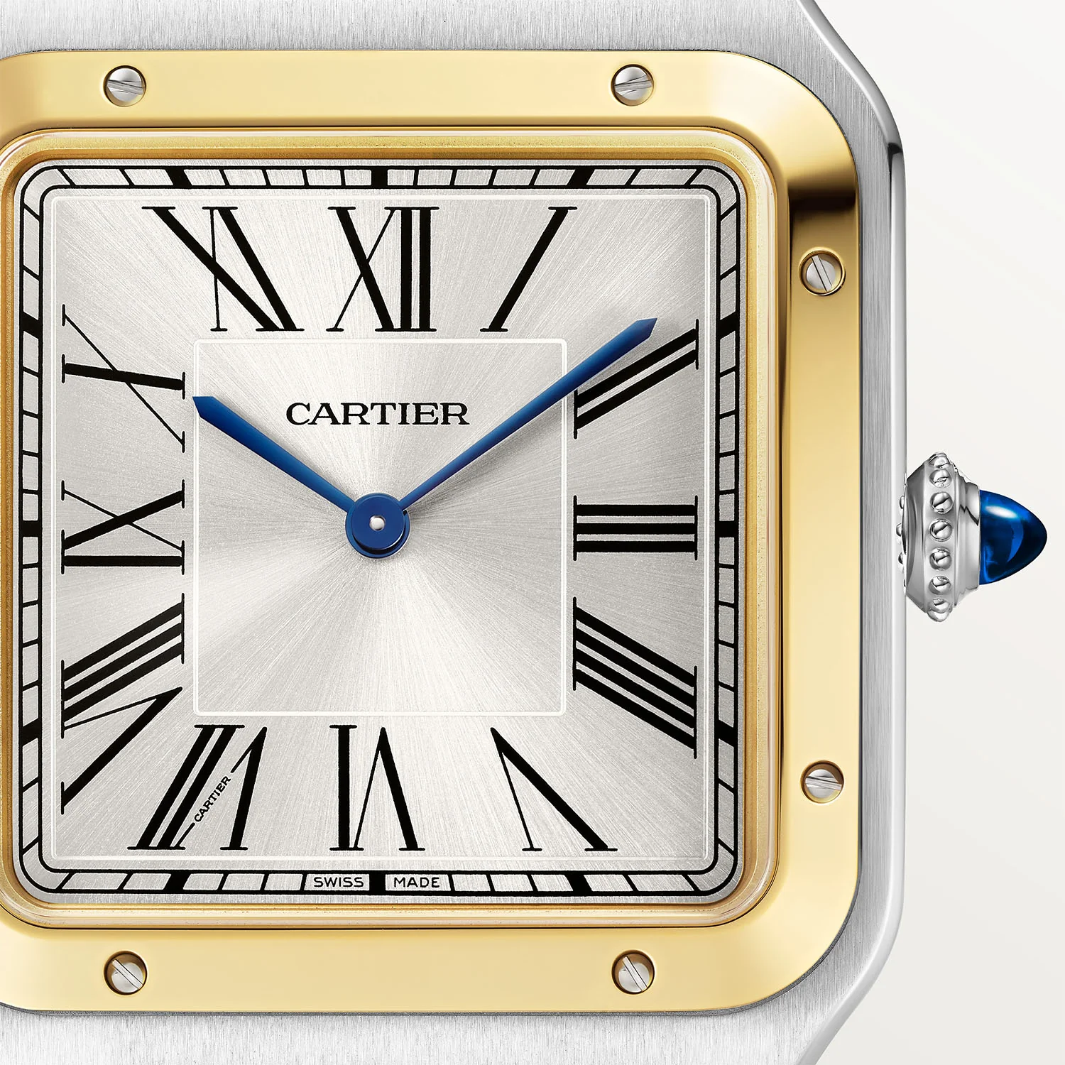 Santos-Dumont XL Steel & 18ct Yellow Gold Silver Dial Leather Strap Watch - Image 2