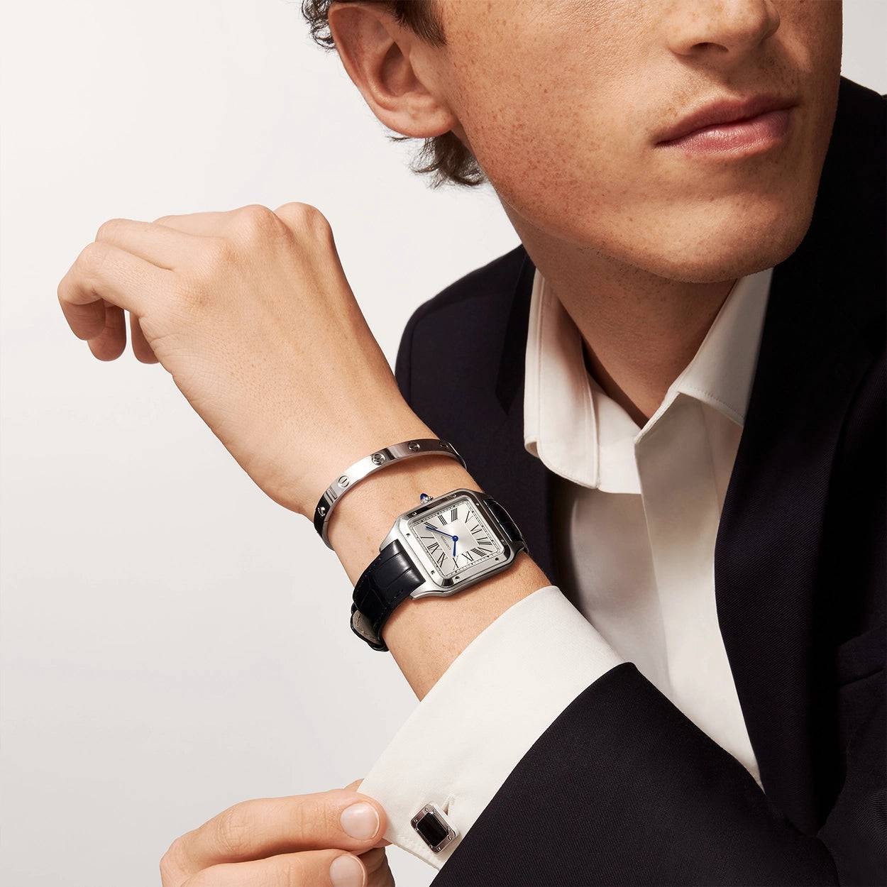 Santos-Dumont XL Steel & Silver Dial Leather Strap Watch - Image 3