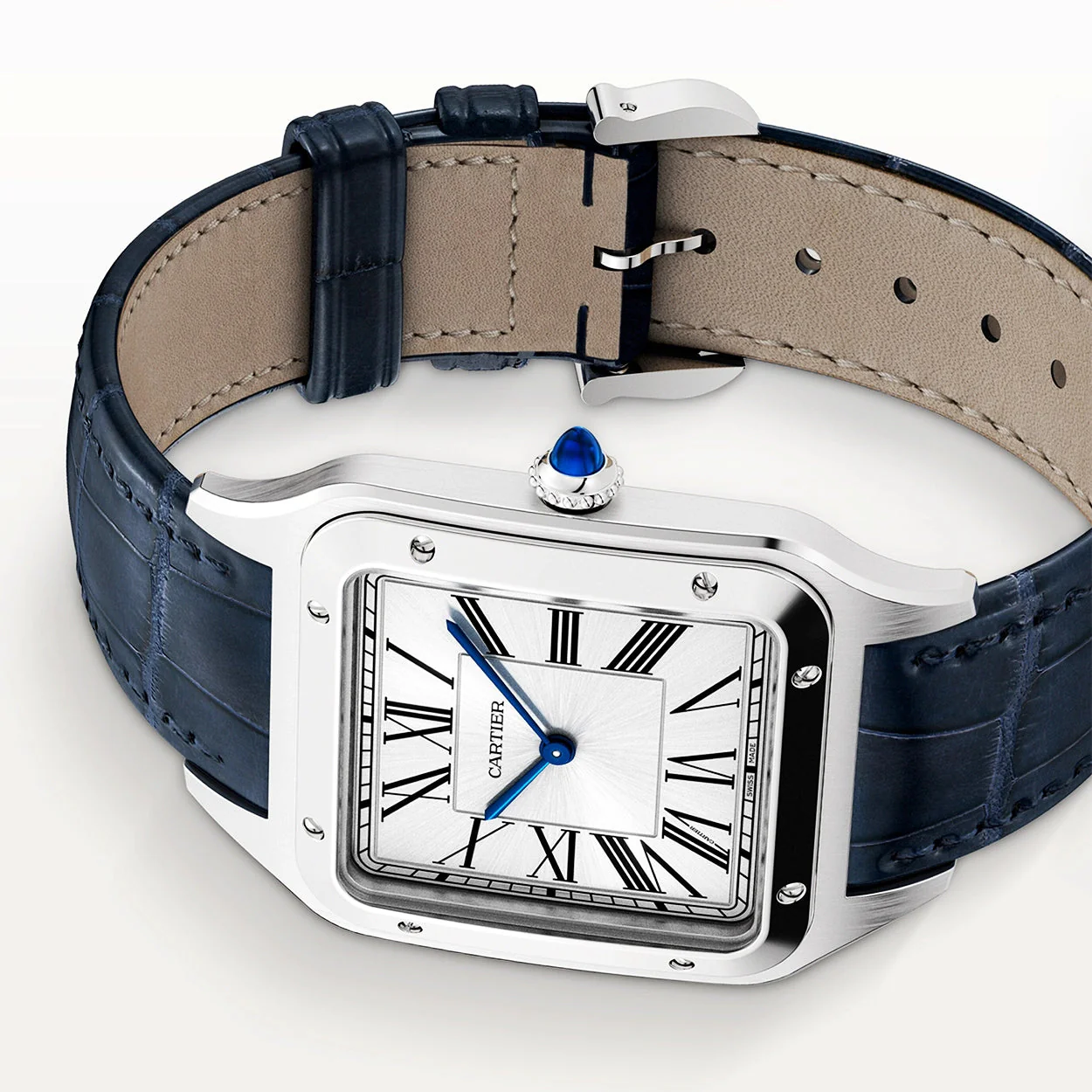 Santos-Dumont XL Steel & Silver Dial Leather Strap Watch - Image 4