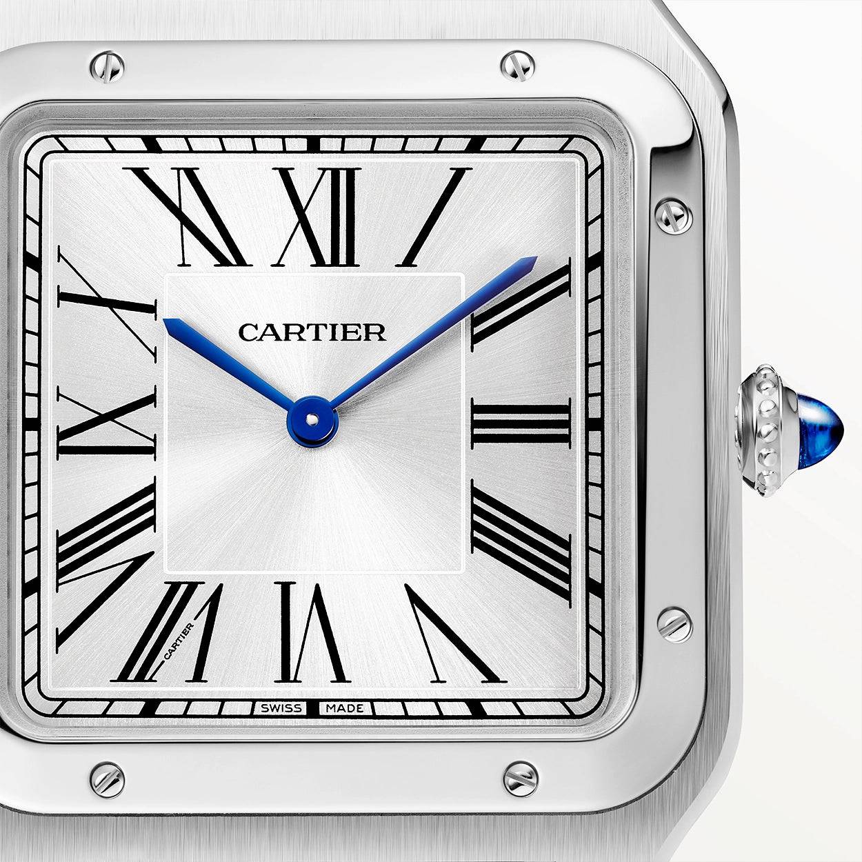 Santos-Dumont XL Steel & Silver Dial Leather Strap Watch - Image 6