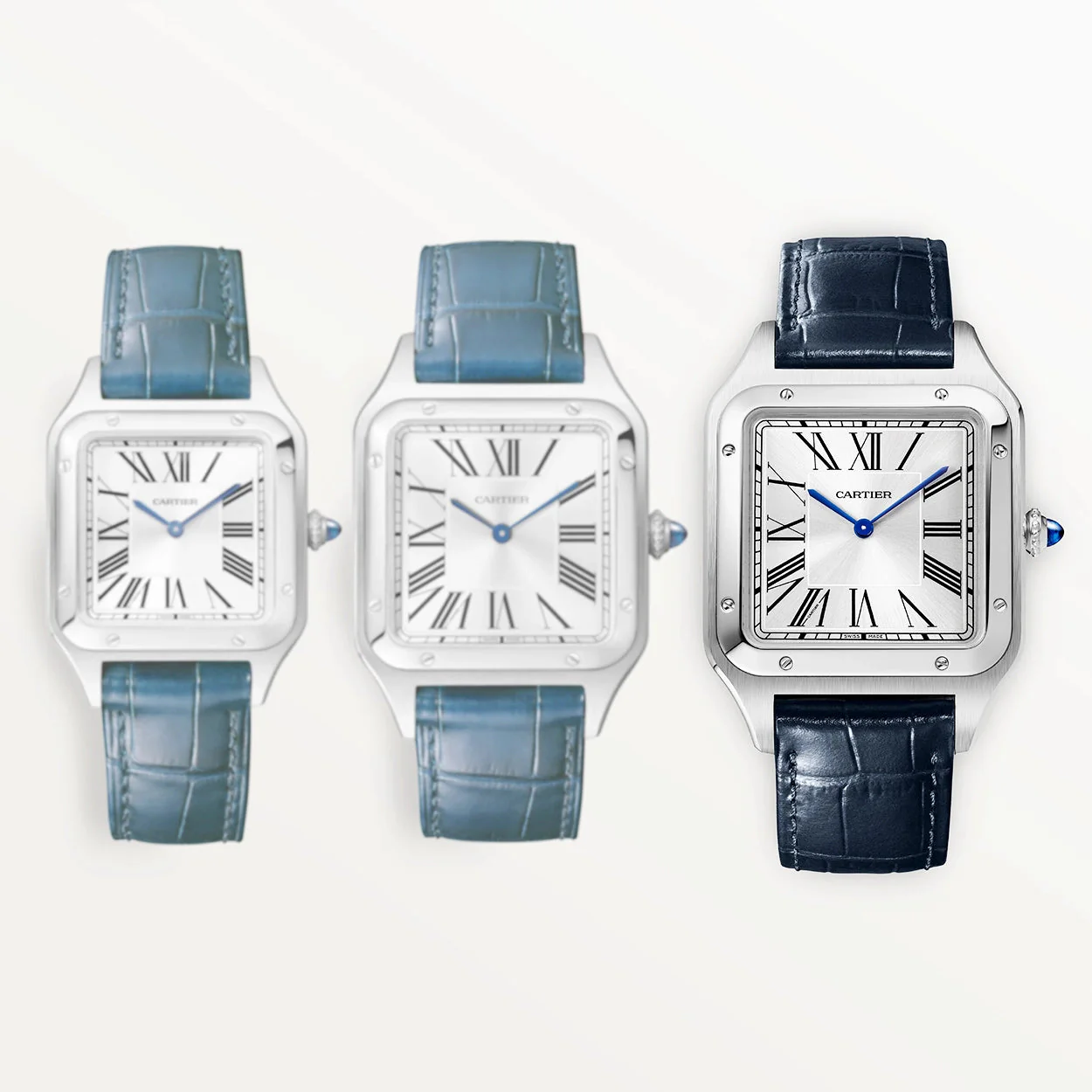 Santos-Dumont XL Steel & Silver Dial Leather Strap Watch - Image 7