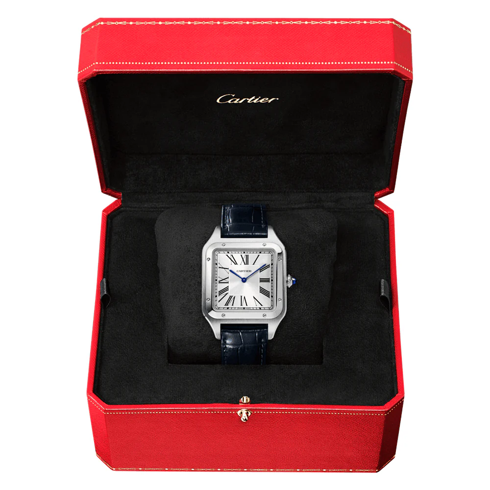 Santos-Dumont XL Steel & Silver Dial Leather Strap Watch - Image 9