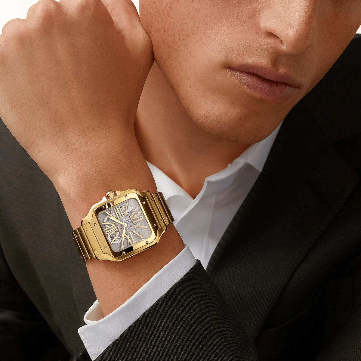 Santos de Cartier Large 18ct Yellow Gold Men's Skeleton Dial Watch - Image 2