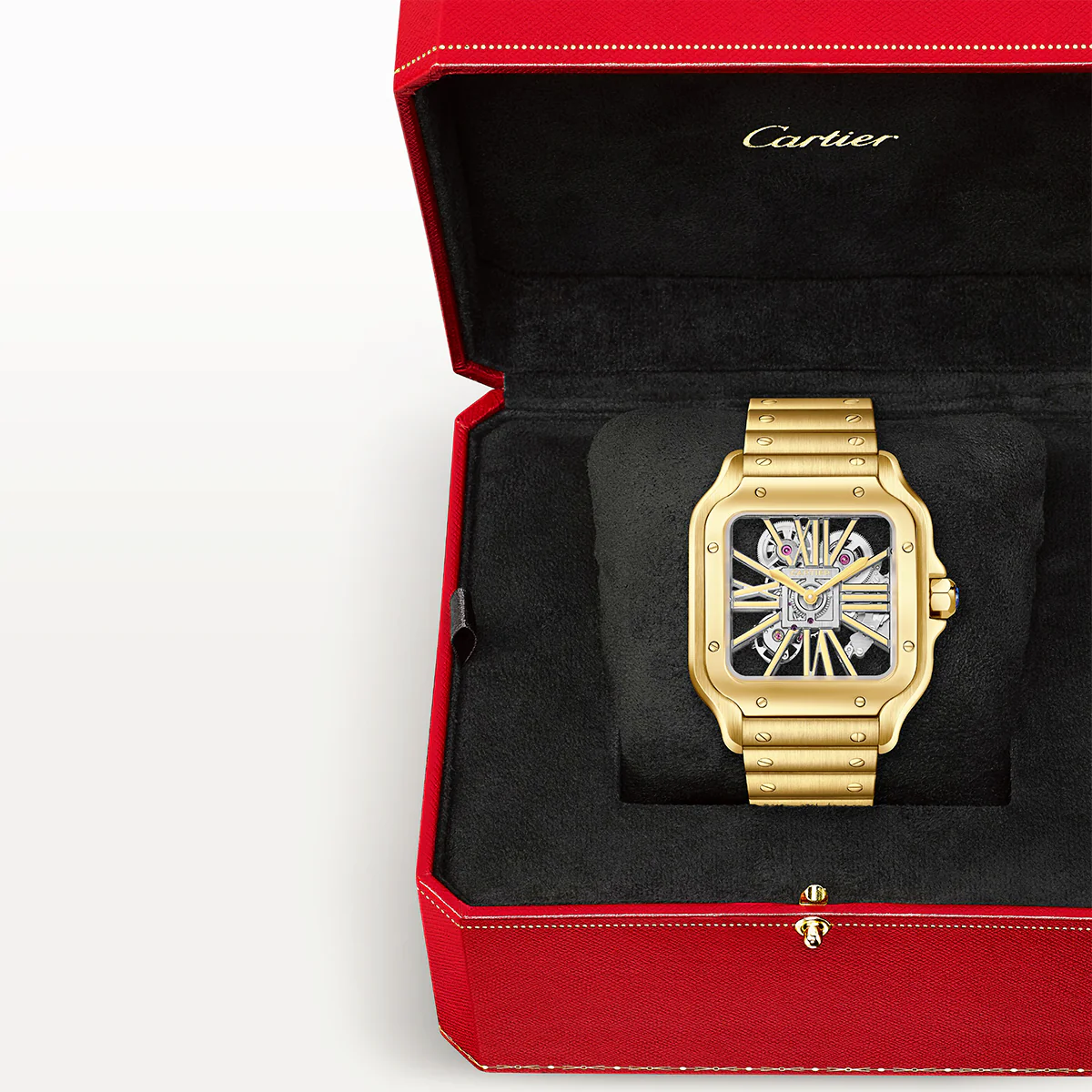 Santos de Cartier Large 18ct Yellow Gold Men's Skeleton Dial Watch - Image 4