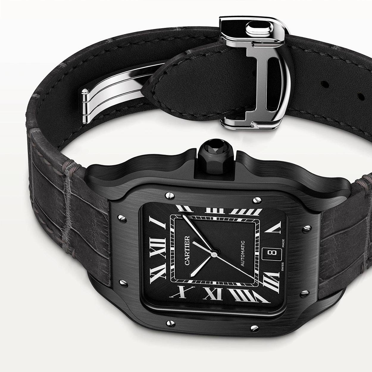 Santos de Cartier Large ADLC Black Dial & Strap Men's Automatic Watch - Image 4