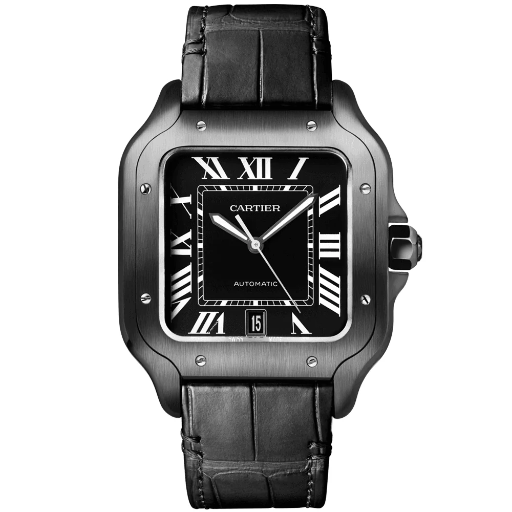 Santos de Cartier Large ADLC Black Dial & Strap Men's Automatic Watch - Image 6