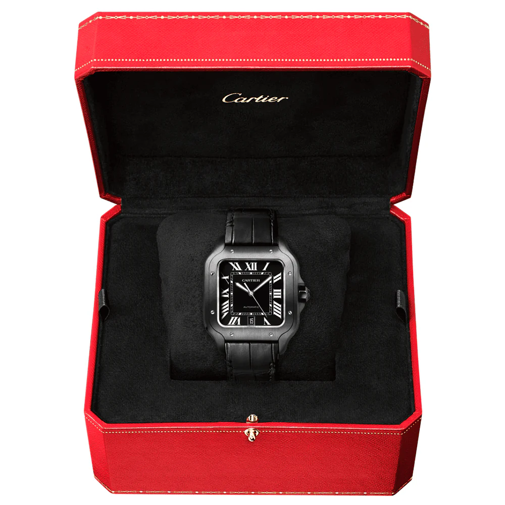 Santos de Cartier Large ADLC Black Dial & Strap Men's Automatic Watch - Image 8
