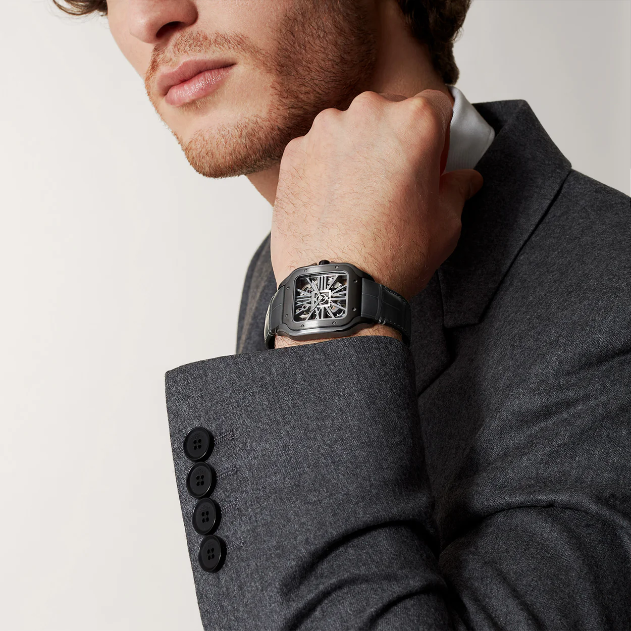 Santos de Cartier Large Black ADLC Skeleton Dial Manual-Wind Watch - Image 2