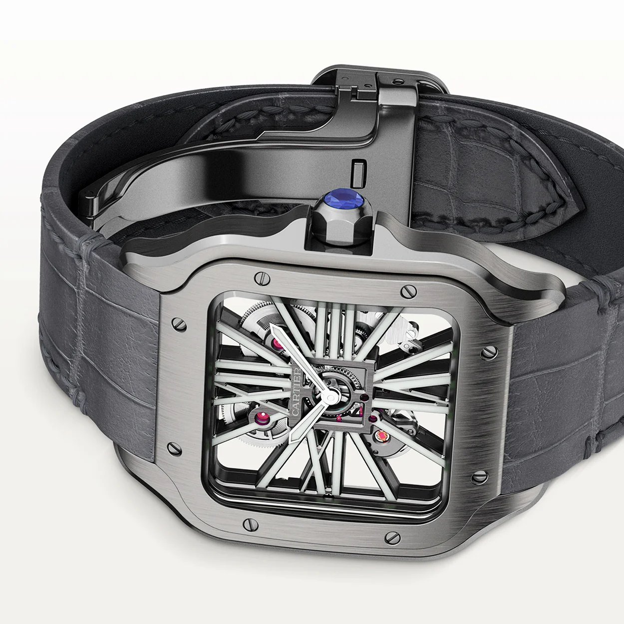 Santos de Cartier Large Black ADLC Skeleton Dial Manual-Wind Watch - Image 3