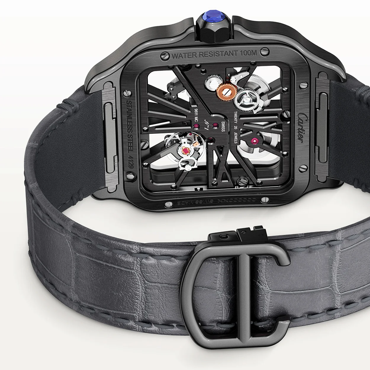 Santos de Cartier Large Black ADLC Skeleton Dial Manual-Wind Watch - Image 4