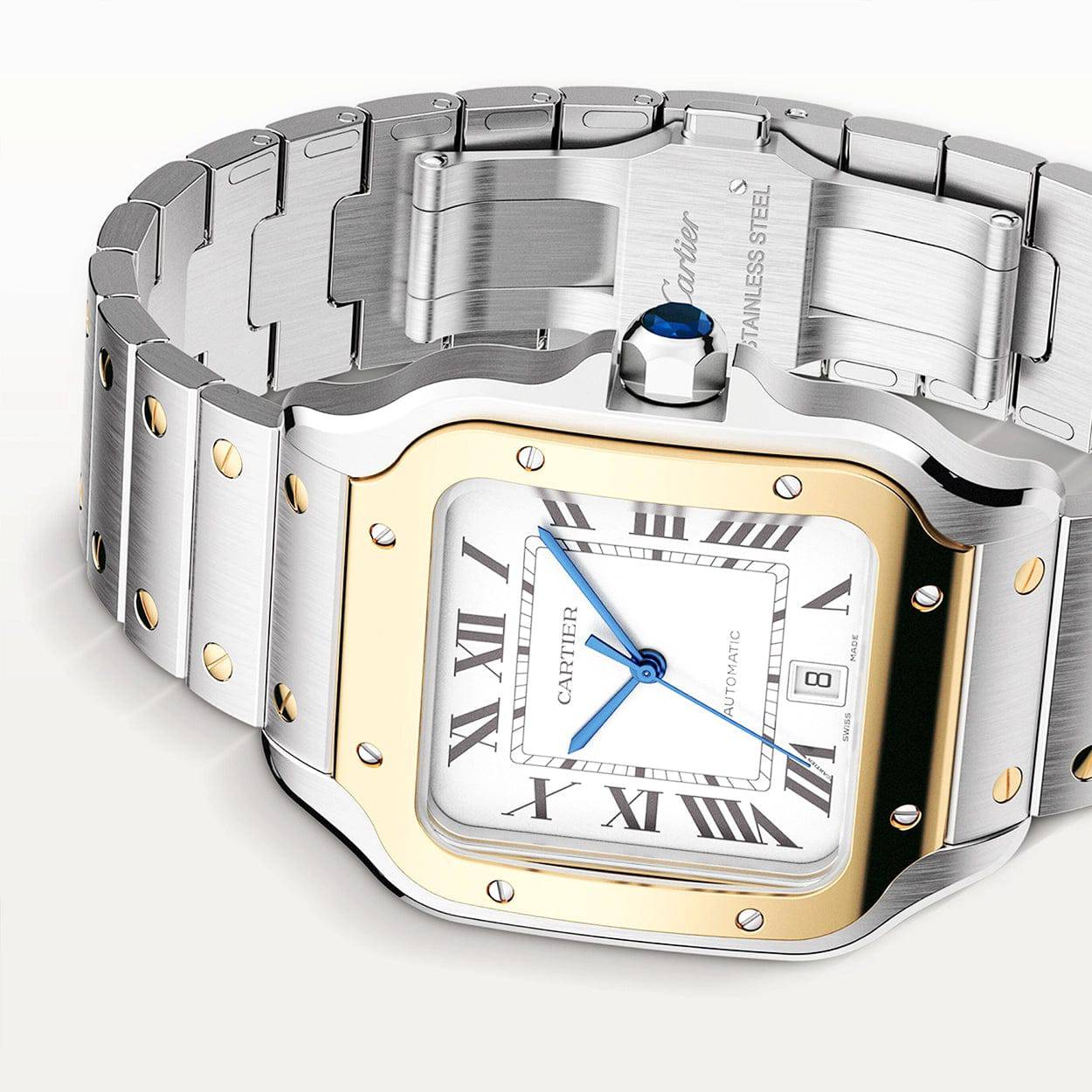 Santos de Cartier Large Steel & 18ct Yellow Gold Bracelet/Strap Watch - Image 4