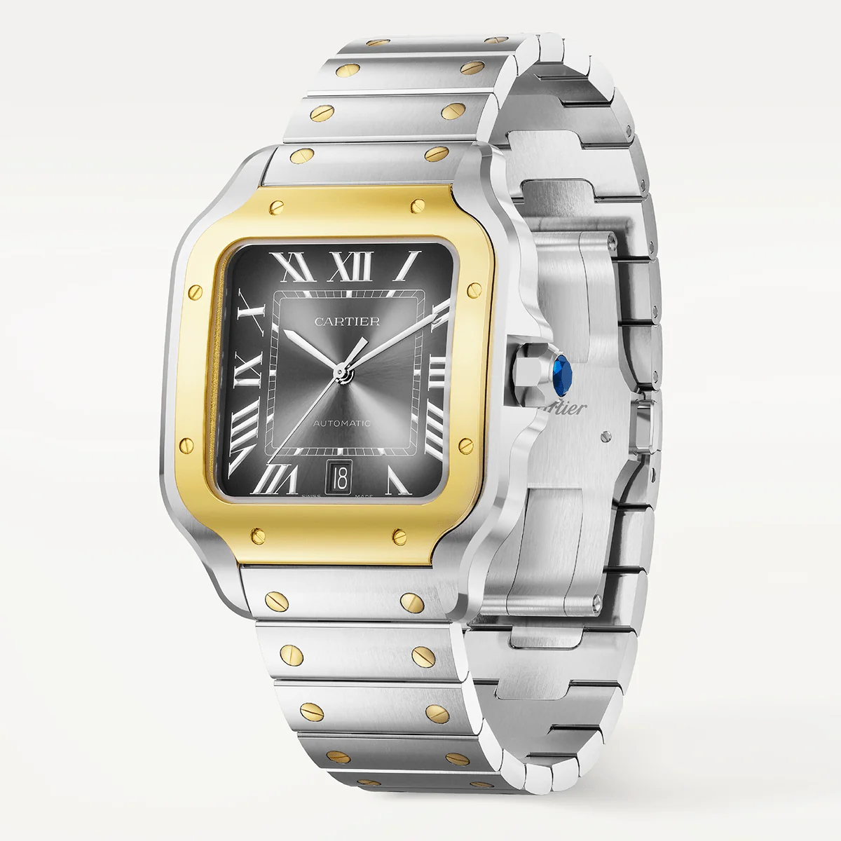 Santos de Cartier Large Two-Tone Grey Dial Bracelet/Strap Watch - Image 2