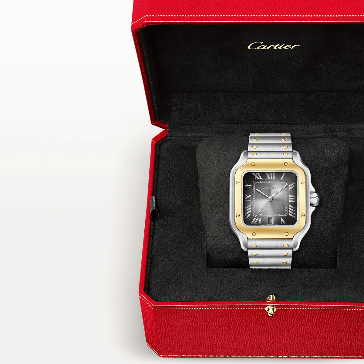 Santos de Cartier Large Two-Tone Grey Dial Bracelet/Strap Watch - Image 3