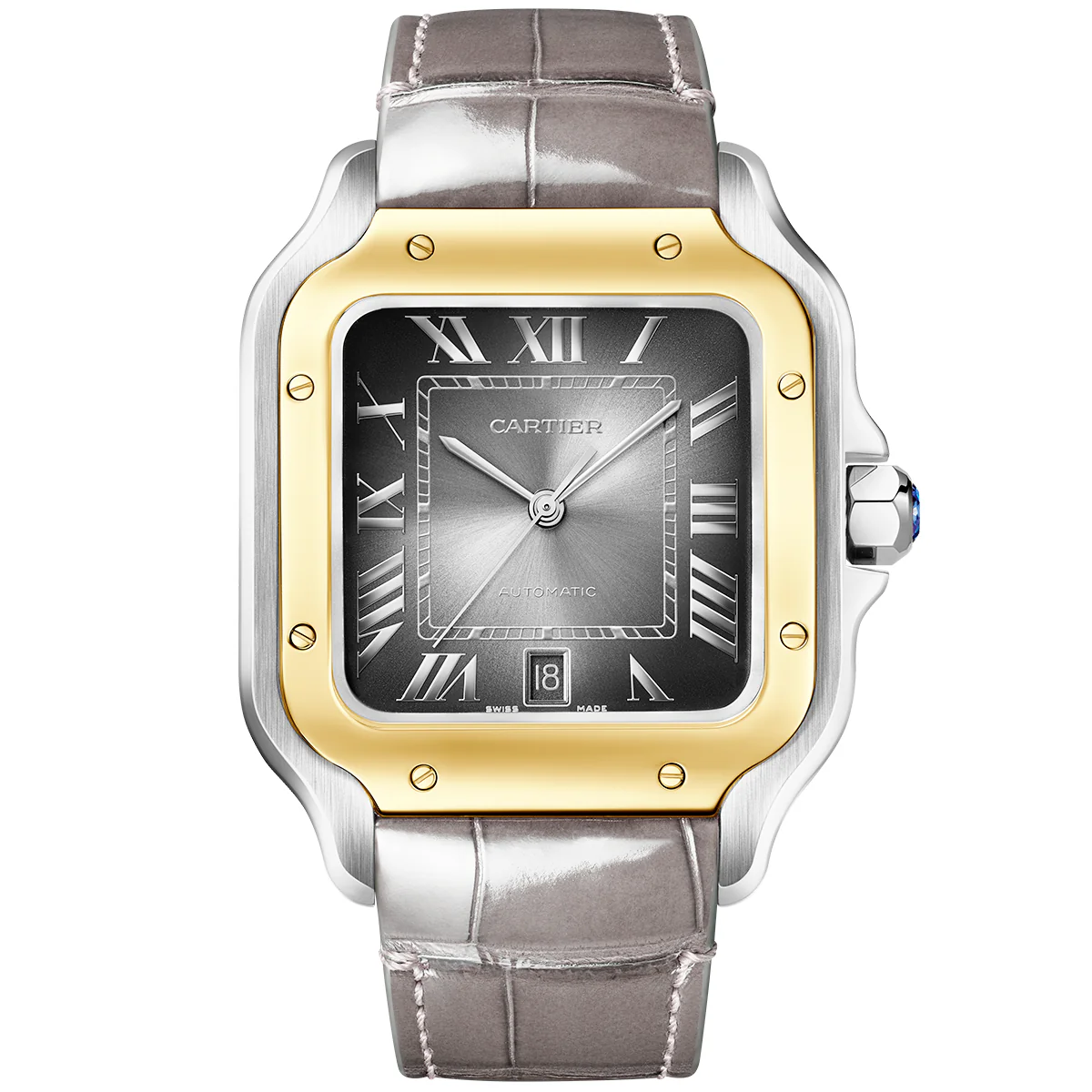 Santos de Cartier Large Two-Tone Grey Dial Bracelet/Strap Watch - Image 5