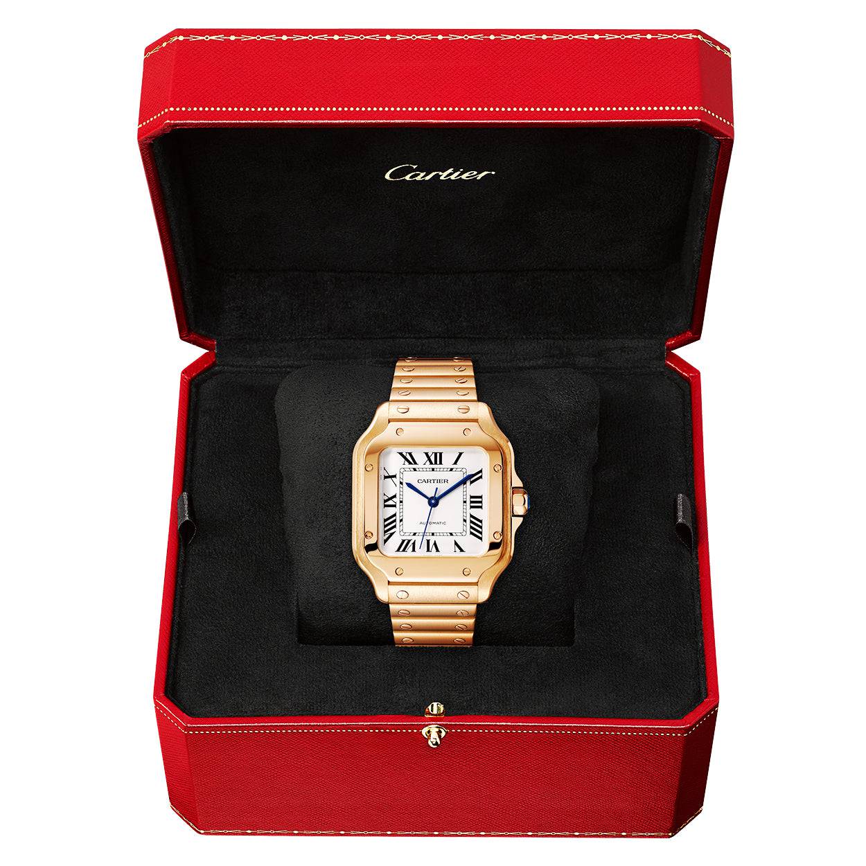 Santos de Cartier Medium Automatic 18ct Rose Gold Bracelet Watch - Image 4