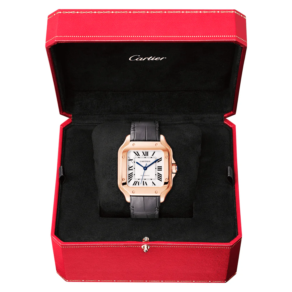 Santos de Cartier Medium Automatic 18ct Rose Gold Watch - Image 3