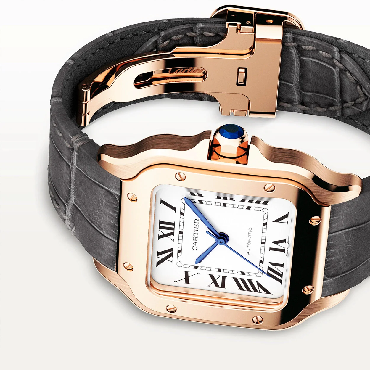 Santos de Cartier Medium Automatic 18ct Rose Gold Watch - Image 4