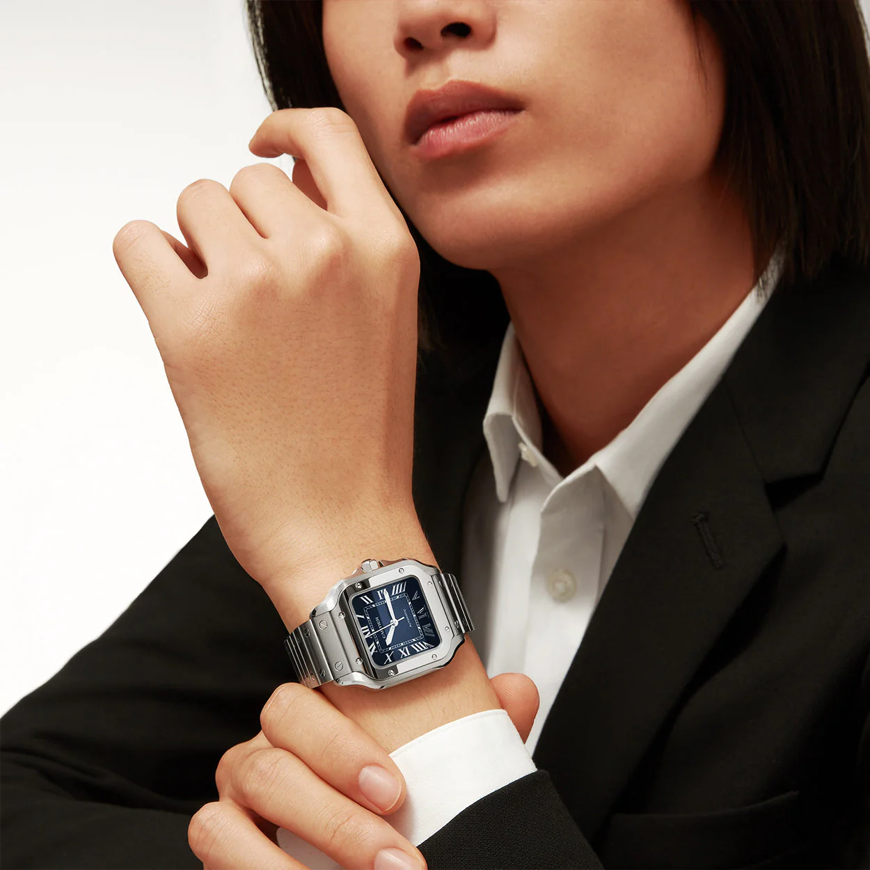 Santos de Cartier Medium Blue Dial Automatic Bracelet/Strap Watch - Image 2