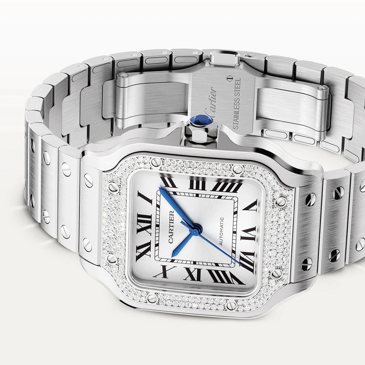 Santos de Cartier Medium Steel Diamond Set Bezel Bracelet/Strap Watch - Image 4