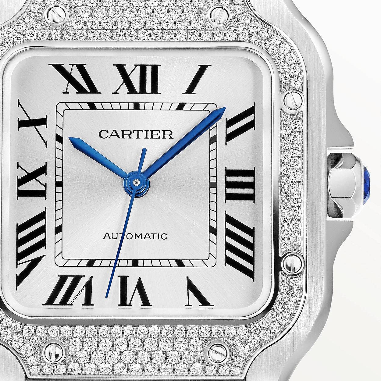 Santos de Cartier Medium Steel Diamond Set Bezel Bracelet/Strap Watch - Image 6