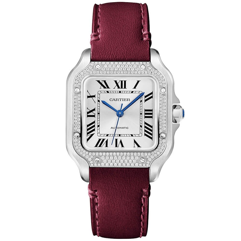 Santos de Cartier Medium Steel Diamond Set Bezel Bracelet/Strap Watch - Image 8