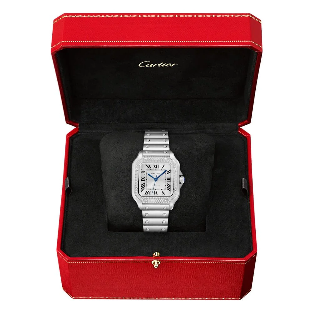 Santos de Cartier Medium Steel Diamond Set Bezel Bracelet/Strap Watch - Image 9