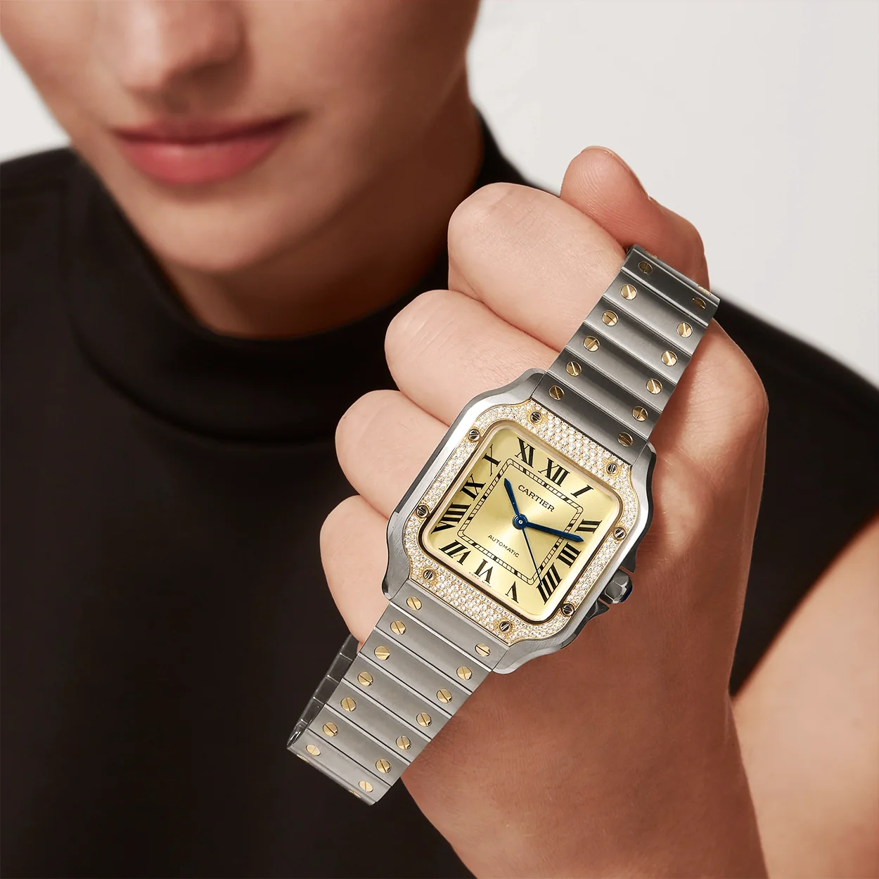 Santos de Cartier Medium Two-Tone Diamond Set Bezel Watch - Image 2
