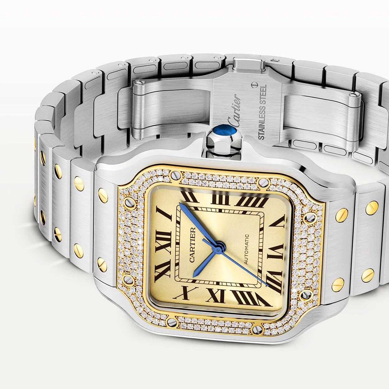 Santos de Cartier Medium Two-Tone Diamond Set Bezel Watch - Image 5