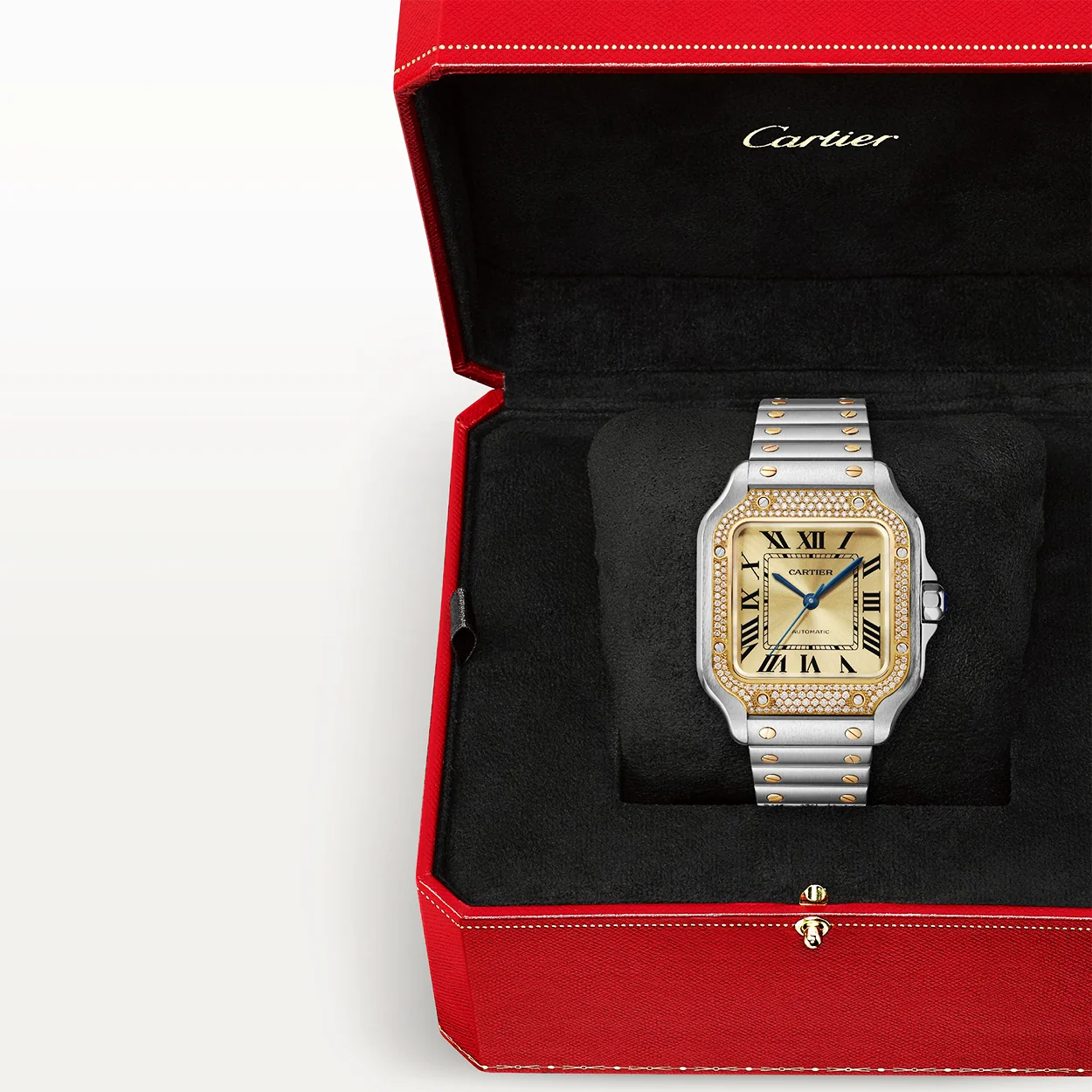 Santos de Cartier Medium Two-Tone Diamond Set Bezel Watch - Image 8