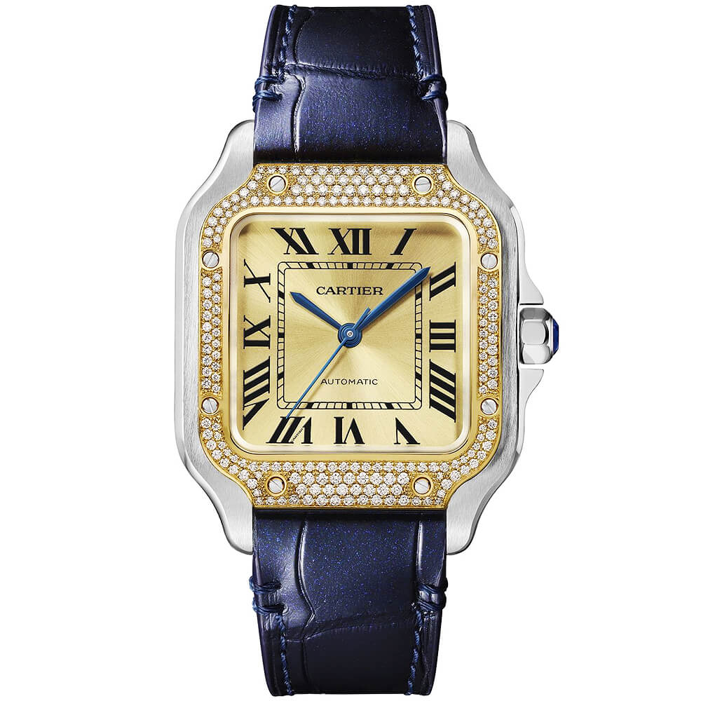 Santos de Cartier Medium Two-Tone Diamond Set Bezel Watch - Image 9