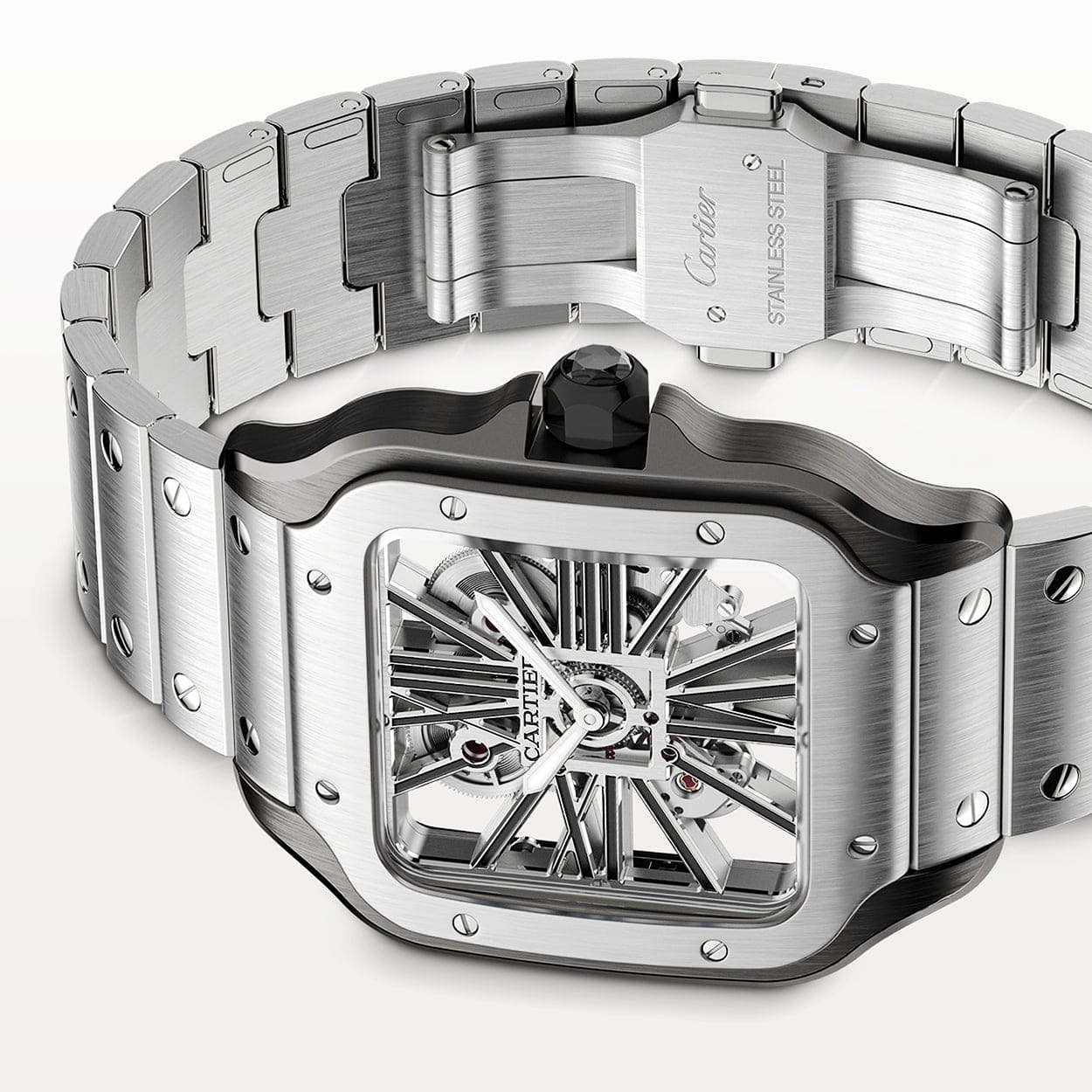 Santos de Cartier Large Skeleton Steel & Black ADLC Watch - Image 2