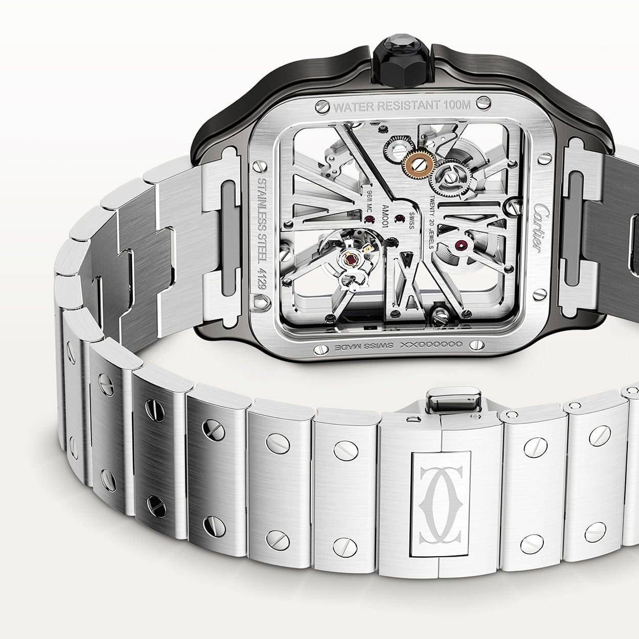 Santos de Cartier Large Skeleton Steel & Black ADLC Watch - Image 3