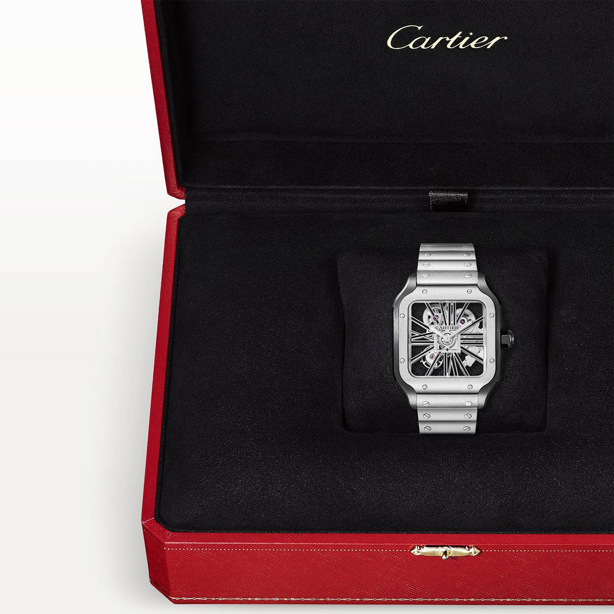 Santos de Cartier Large Skeleton Steel & Black ADLC Watch - Image 4
