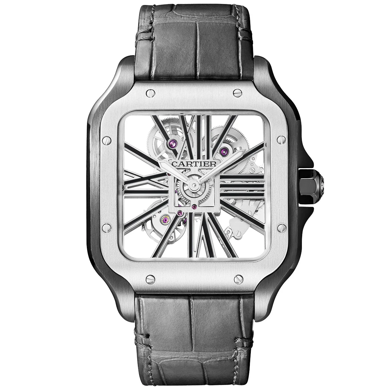 Santos de Cartier Large Skeleton Steel & Black ADLC Watch - Image 5