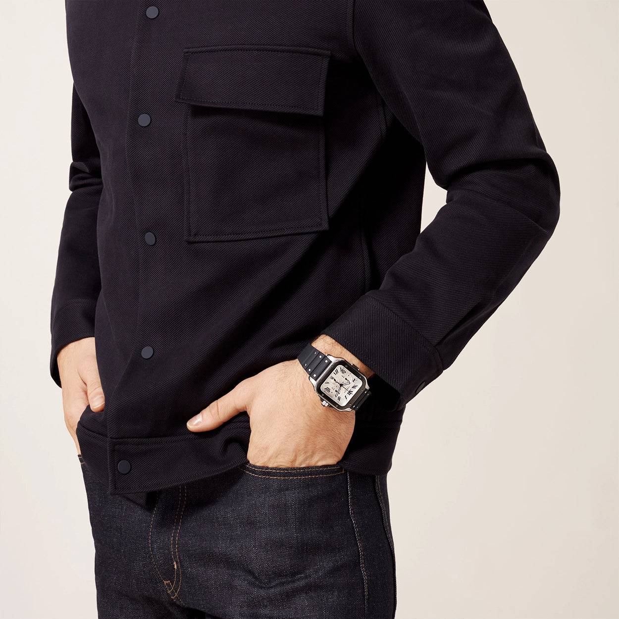 Santos de Cartier XL Chronograph Rubber/Leather Strap Watch - Image 2