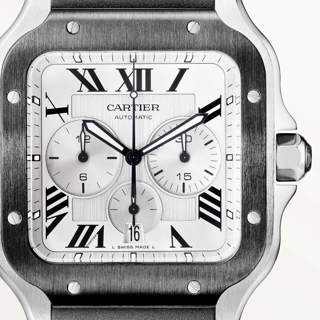 Santos de Cartier XL Chronograph Rubber/Leather Strap Watch - Image 3